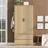 STILVORA Kledingkast - Twee Laden, Hanggedeelte En Verborgen Opbergruimte - Voor Slaapkamer En Kleine Ruimtes - MDF - 70x50x170 Cm - Houtkleur