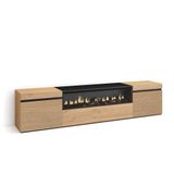 Skraut Home TV-Meubel, Lowboard, Woonkamer, Eetkamer, 200x45x35cm, Voor tv's tot 80", Elektrische haard, Moderne stijl, Eiken