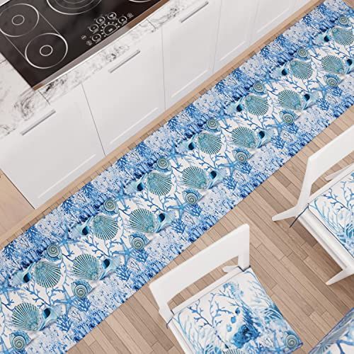 PETTI Artigiani Italiani - Vloerkleed voor keuken, loper voor keuken, antislip en wasbaar, 52 x 380 cm, design koraal blauw 100% Made in Italy
