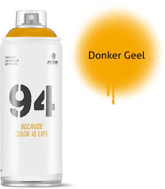 Montana-Colors 1x MTN94 spuitbus - 400ml spuitverf - Donkergeel - Lage druk en matte afwerking - Spuitverf voor binnen en buiten gebruik voor vele doeleinden zoals klussen graffiti hobby en kunst