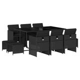 vidaXL 11-delige Tuinset met kussens, polyrattan, zwart