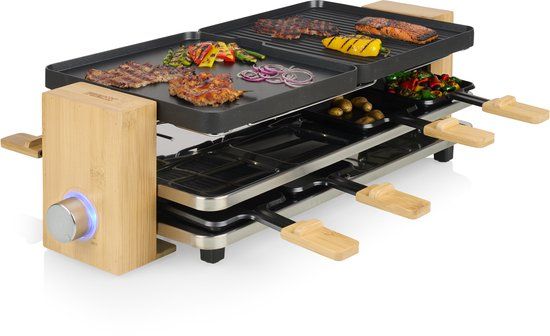 Princess 162918 Raclette Grill - 8 Person - Black & Wood Finish