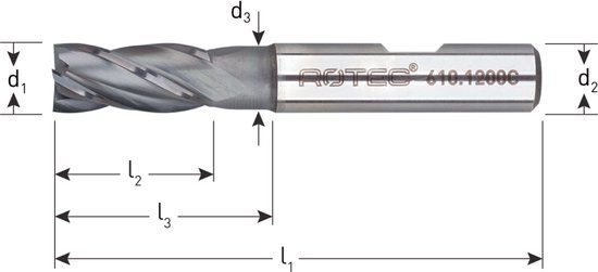 Rotec HSS-E vingerfrees, kort, AlCrN-coating, ø8