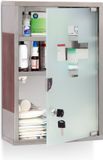 Merkloos Relaxdays Medicijnkastje RVS - Houtlook - 45 x 30 x 12 cm - 3 Vakken - Glazen Deur - Zilver-Bruin