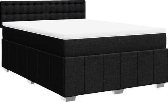 vidaXL Boxspring met matras stof zwart 140x190 cm