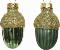 Decoris Eikel Glas Glans-Mat Glitter Dennengroen dia3x4cm