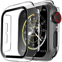 Phonillico® Behuizing compatibel met Apple Watch 38 mm Serie 3 Serie 2 Serie 1 - Harde bescherming transparant behuizingsscherm gehard glas