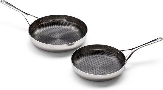 Crowd Cookware - Blackbeard Pannenset - Ø24 + 28 cm - RVS - 2-delig - Krasbestendig en non-stick - Geschikt voor alle warmtebronnen inclusief oven - Vaatwasserbestendig