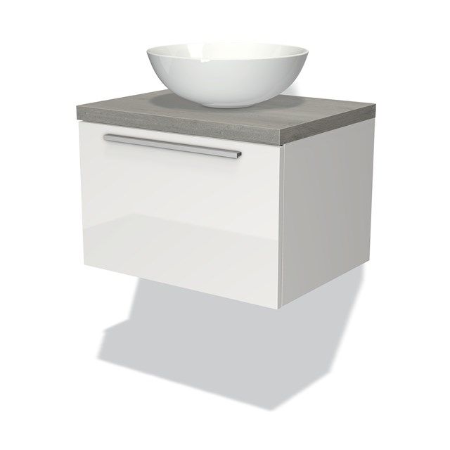 Maxaro Badkamermeubel Modulo Plato 60cm Hoogglans Wit 1 Lade Vlak Grijs Eiken