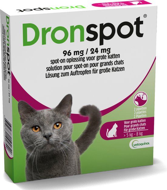 Bayer Dronspot Spot On Ontwormingsmiddel voor grote katten (5-8 kg) 2 pipetten