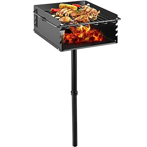 VEVOR BuoQua Parkachtige houtskoolgrill voor buiten, 40 x 40 cm, grondzuil van 40 cm, houtskool, roestvrij staal, lichte grill, deksel, accessoires, barbecue-apparaat voor steaks, kip, hamburgers thuis