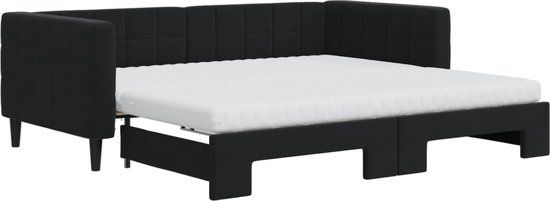 vidaXL Slaapbank met onderschuifbed en 2 matrassen 90x190 cm fluweel zwart