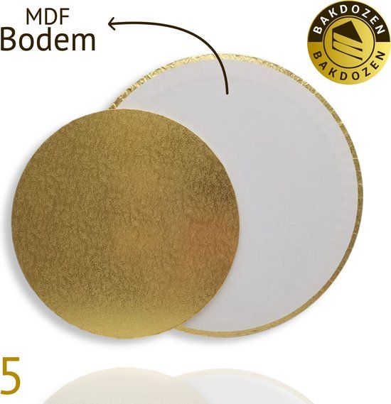 Bakdozen.nl Taartonderlegger - Taartonderzetter - Cake Board - Goud - Rond - 5 stuks - 23 cm - MDF