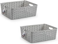 Merkloos Plasticforte Opbergmand - 4x - Kastmand - rotan kunststof - zilver - 12 Liter - 30 x 37 x 13 cm