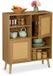 Merkloos Relaxdays dressoir, 2 rotan deuren, 4 open vakken, 2 kastvakken, HxBxD: 97x80x25 cm, woonkamerkastje op pootjes, natuur