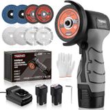 TEENO Mini-schuurmachine, draadloos, 76 mm, 19.500 omw/min, 2 accu's, compacte schuurmachine voor snijden, schuren en polijsten, 2 x 2000 mAh, oplader