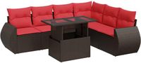vidaXL 7-delige dining loungeset met kussens, bruin, polyrattan, acacia