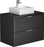 Vente-unique Geribbeld hangmeubel voor badkamer met opzetwastafel - Zwart - 80 cm - ZEVARA