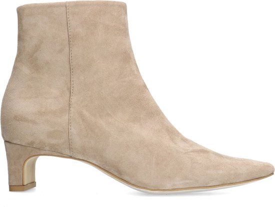 Manfield Dames Beige Suède Enkellaarsjes met Hak - Maat 41