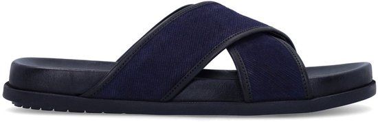 Manfield Heren Donkerblauwe suède slippers Maat 40