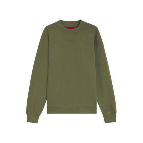 HUGO relaxed fit sweater met geribde boorden - groen