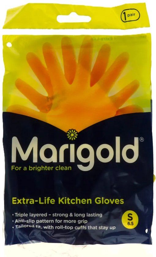 Marigold Keukenhandschoenen S (1 paar) Geel/Oranje Latex