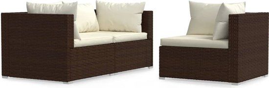 vidaXL 3-delige Loungeset - poly rattan - bruin