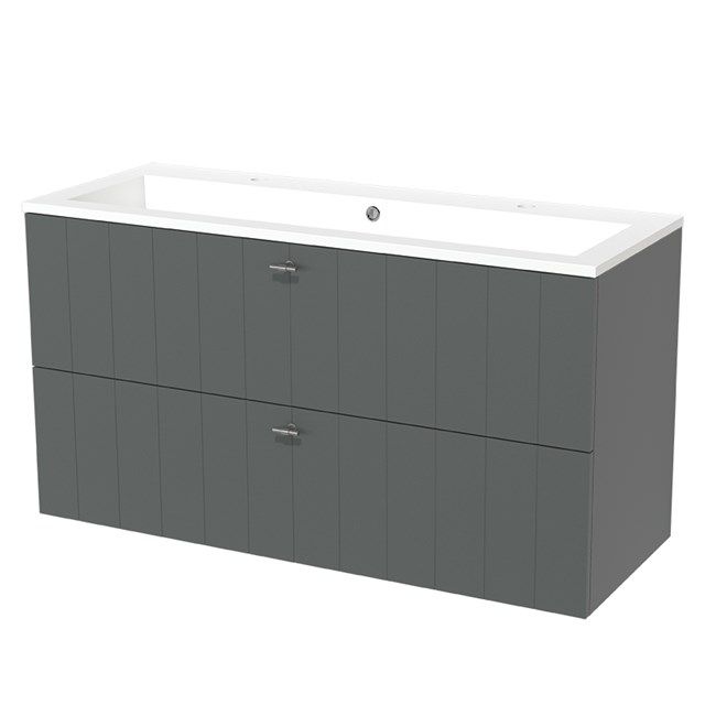 Maxaro Badkamermeubel 120cm Modulo Middengrijs 2 Lades Lamel Wastafel Mineraalmarmer - 6095819073004