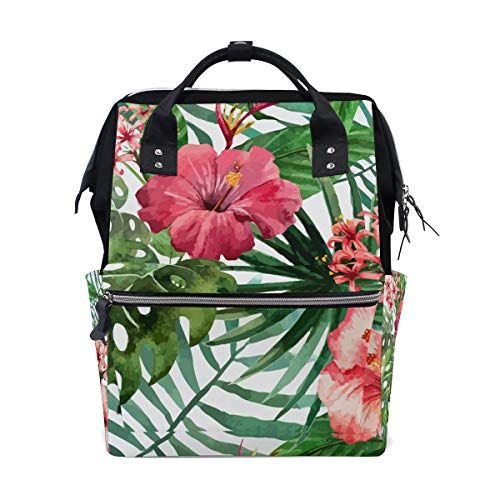 MONTOJ Tropische Bloemen Palm Bladeren Canvas Rugzak Reizen Campus Rugzak
