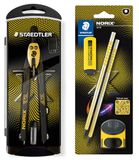 STAEDTLER NORIX passerenset, blisterkaart met 2 HB potloden, gom en enkele puntenslijper, geel