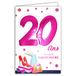 Age Mv 69-2022 verjaardagskaart, 20 jaar, meisjes, jongens, dames, schoenen met hak, modieus, winkelen, handtas, zonnebril, sterbloemen