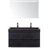 BES LED Dante Dante Badmeubelset 100 cm - Black Oak - Wastafel Hardsteen Wit Lucca 2 Kraangaten met Sence Spiegel