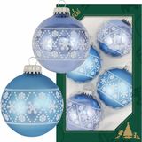 Krebs Glas Lauscha Gmbh 4x Luxe blauwe glazen kerstballen met witte sneeuwvlokken 7 cm