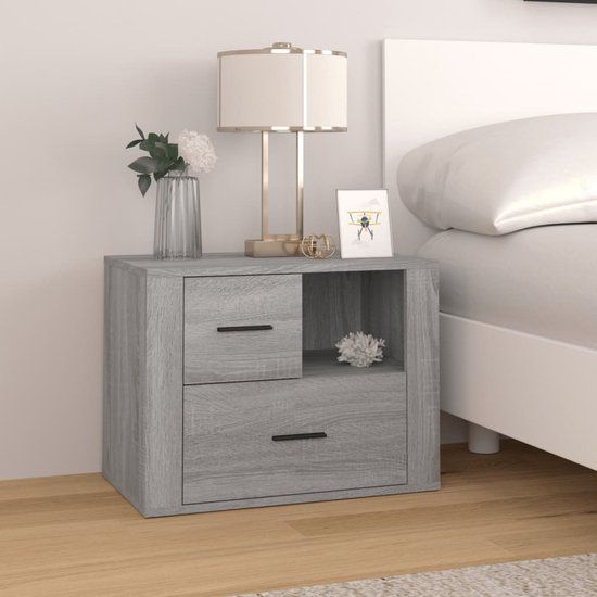 vidaXL Nachtkastje 60x36x45 cm bewerkt hout grijs sonoma eikenkleurig