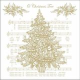 Ambiente kerst thema servetten - 20x st - 33 x 33 cm - wit/goud - muziek - kerstboom