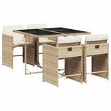 vidaXL 5-delige tuinset met kussens, polyrotan, beige