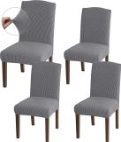 Merkloos Famanu Hoge Stretch Stoelhoezen - Universele Pasvorm, Jacquard Eetkamerstoelen - Set van 4 (Lichtgrijs)