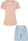 By Louise Dames Korte Pyjama Set Shortama Roze/Blauw Gestipt - Maat S