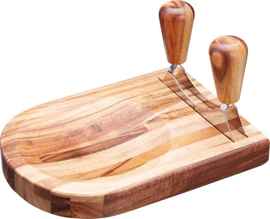 KitchenCraft Natural Elements Dubbel Wiegemes met Houten Kruidensnijplank - Tweedelige Set