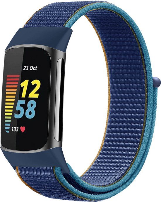 iMoshion Bandje Fitbit Charge 5 - Nylon - Donkerblauw - Maat S