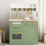 ROBUD Houten Play Keuken Set voor Kinderen, Pretend Play Keuken Speelgoed | Gouden kraan, gootsteen, oven, fornuis, kast, vintage stijl, cadeau voor jongens en meisjes vanaf 3 jaar, stevig en duurzaam