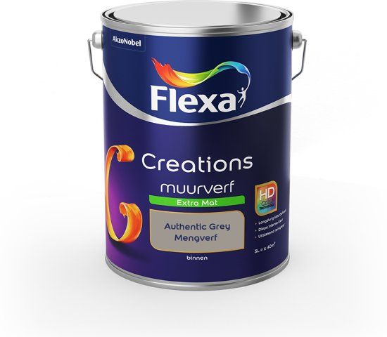 FLEXA Creations Muurverf Extra Mat Authentic Grey 5 Liter