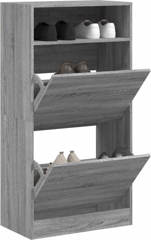 vidaXL Schoenenkast - 60x34x116 cm - Bewerkt hout - Grijs Sonoma eikenkleur