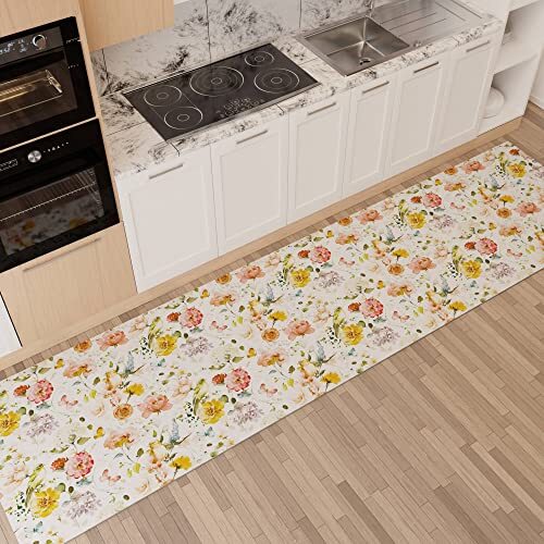 PETTI Artigiani Italiani - Tapijt voor keuken, antislip en wasbaar, 52 x 100 cm, bloemenpatroon, 06, 100% Made in Italy