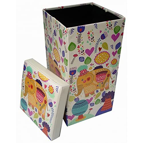 Biscottini Zitzak voor kinderen en volwassenen, 33 x 60 x 33 cm, hersluitbare opbergdozen met deksel, zitzak vierkant met decoratie