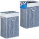 Merkloos / Sans marque 2x wasmand bamboe - grijze wasbox opvouwbaar - 80 liter - 65,5 x 43,5 x 33,5 cm