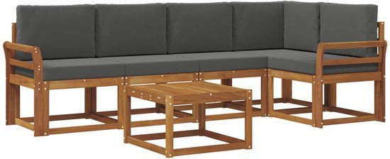 vidaXL Acacia Hout Bank Loungeset 5-Zitter Natuurlijk en Antraciet Inclusief Tafel