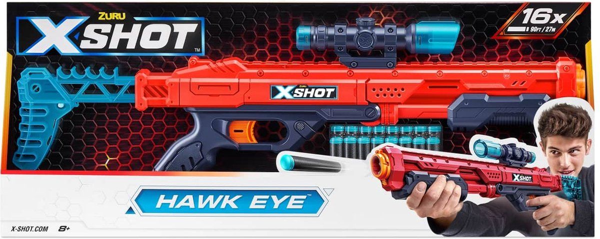 ZURU X-Shot Excel Hawk Eye - Speelgoedblaster met 16 Pijlen - Rood