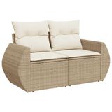 vidaXL 6-delige Loungeset met Kussens, Poly Rattan, Beige