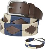 PELPE - Argentijnse leren riem, met bijpassende armband van leer en draad. Geborduurde riem op leer, voor mannen en vrouwen. Argentijnse Polo riemen.